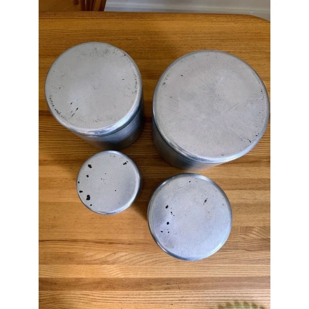 VTG Mid-Century Brushed Aluminum Canister Set Of 4 With Lids 1950s MCM Retro